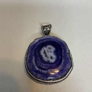 NWOT Druzy Quartz 925 Sterling Silver Plate Artisan Pendant Sparkly Purple Periw